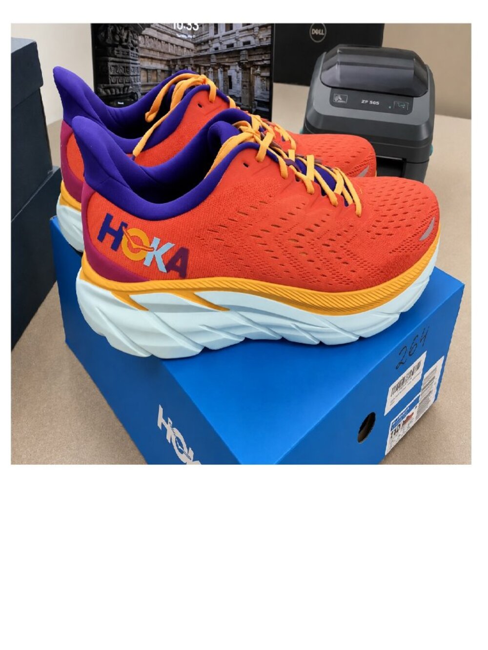 HOKA One Clifton 8 Men’s Running Shoes Orange Athletic Sneakers - Picture 2 of 7